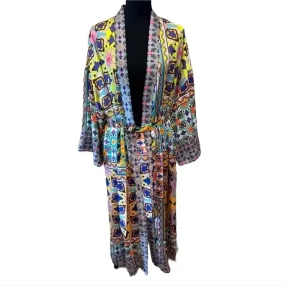 ZARA Printed  Belted Long Line‎ Open Front Kimono Robe Sz XS S M NEW! - Picture 9 of 16